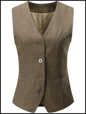 Women's Fully Lined 4 Button Dressy Suit Vest Waistcoat V Neck Sleeveless Slim